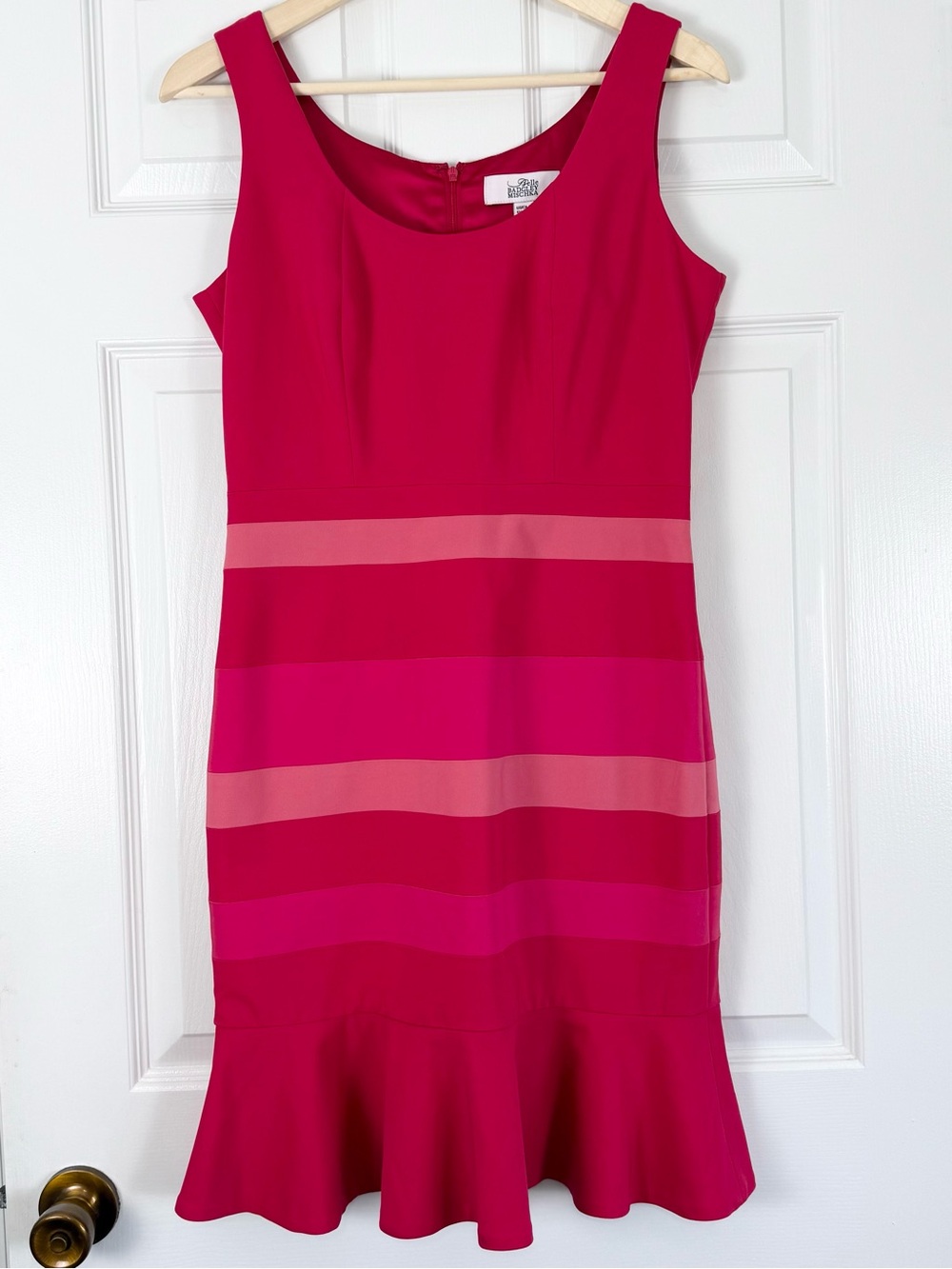 Belle Badgley Mischka Pink Striped Sleeveless Ruffle-Hem Dress Size 8